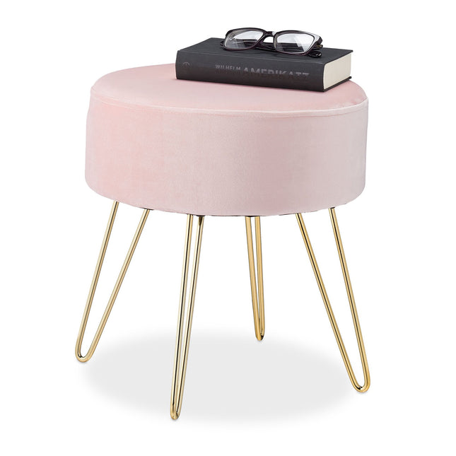 Tabouret en velours avec pieds en métal rose