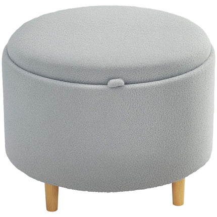 Tabouret rembourré, polaire, rangement caché, couvercle réversible, 56 cm x 56 cm x 42 cm, gris
