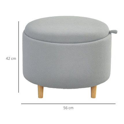 Tabouret rembourré, polaire, rangement caché, couvercle réversible, 56 cm x 56 cm x 42 cm, gris