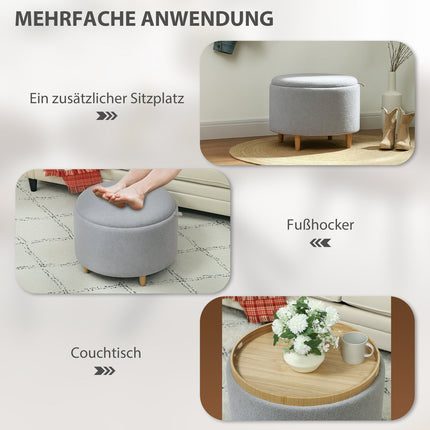 Tabouret rembourré, polaire, rangement caché, couvercle réversible, 56 cm x 56 cm x 42 cm, gris
