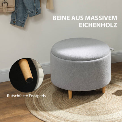 Tabouret rembourré, polaire, rangement caché, couvercle réversible, 56 cm x 56 cm x 42 cm, gris