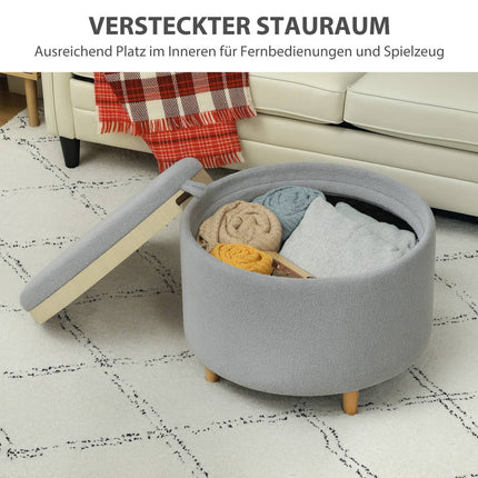 Tabouret rembourré, polaire, rangement caché, couvercle réversible, 56 cm x 56 cm x 42 cm, gris