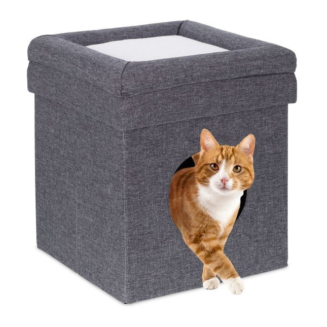 Tabouret avec trou pour chat en gris