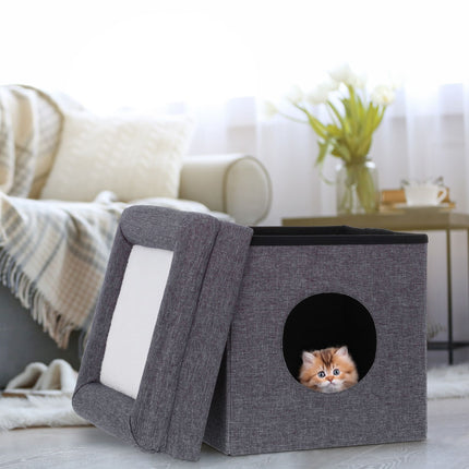 Tabouret avec trou pour chat en gris