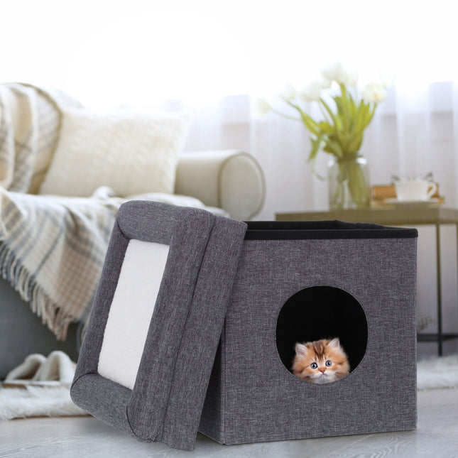Tabouret avec trou pour chat en gris
