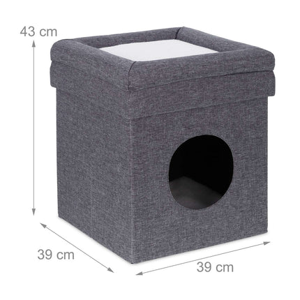 Tabouret avec trou pour chat en gris