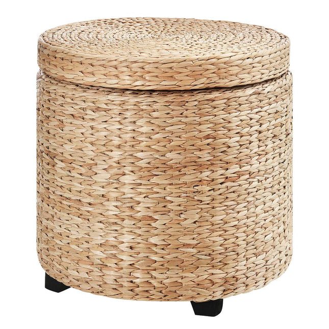 Hocker mit Stauraum, abnehmbarer Deckel, Strohgeflecht, Khaki