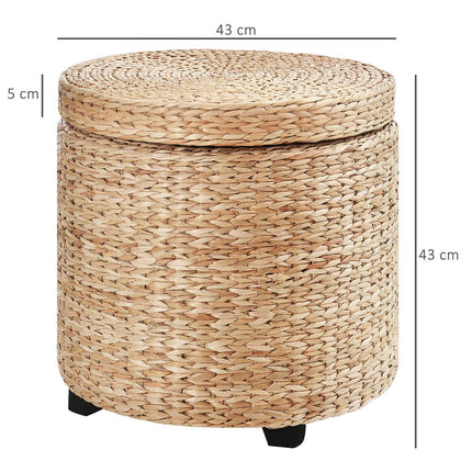 Footstool with storage, removable lid, straw rattan, khaki