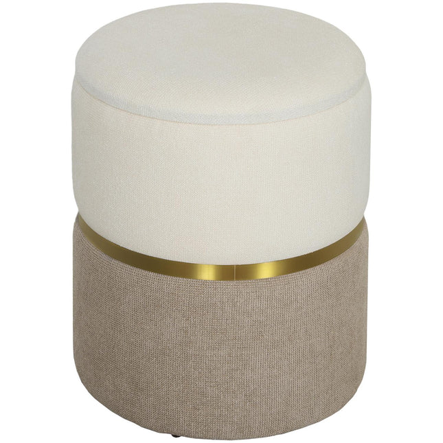 Tabouret avec espace de rangement Tabouret avec couvercle, anneau en métal, design bicolore 36 x 36 x 44 cm Blanc crème