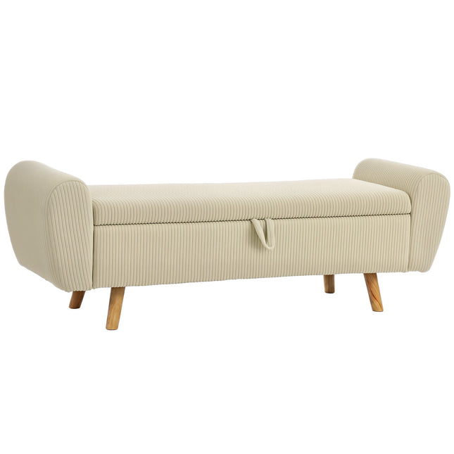 Aufbewahrungsbank mit verstecktem Fach, beigefarbener Cord, 150 cm