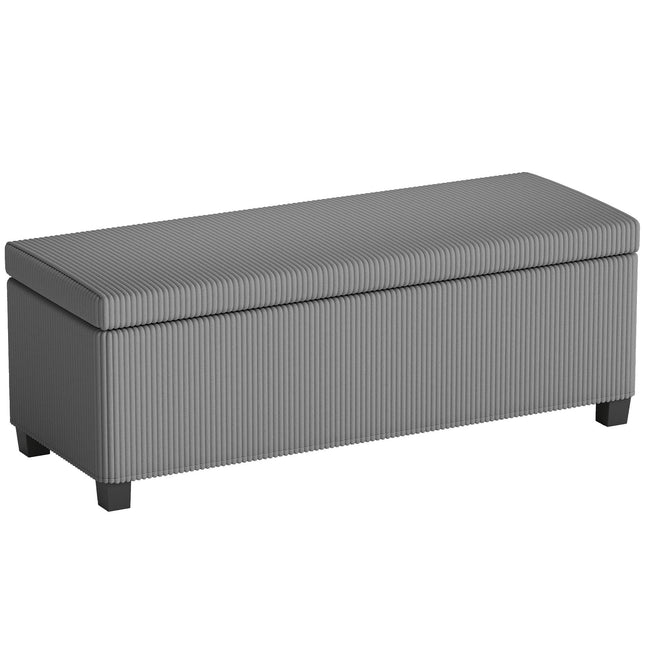 Banc de rangement avec revêtement en velours côtelé, 84 L, gris