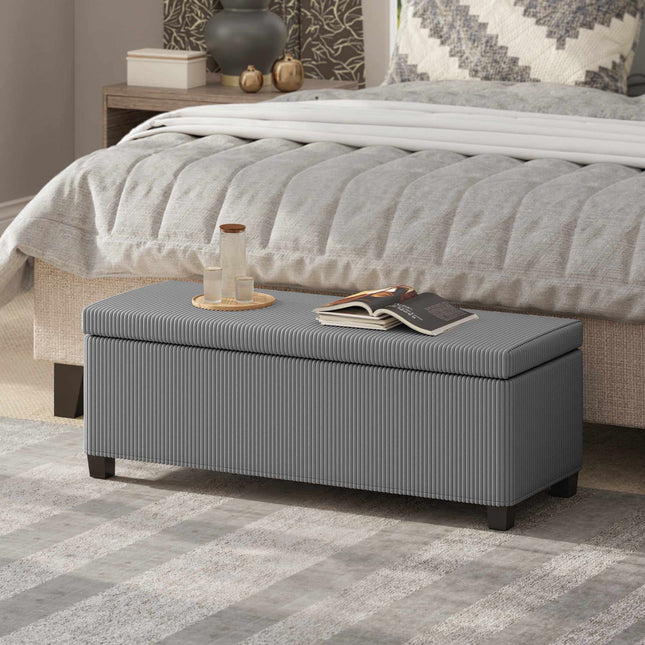 Banc de rangement avec revêtement en velours côtelé, 84 L, gris