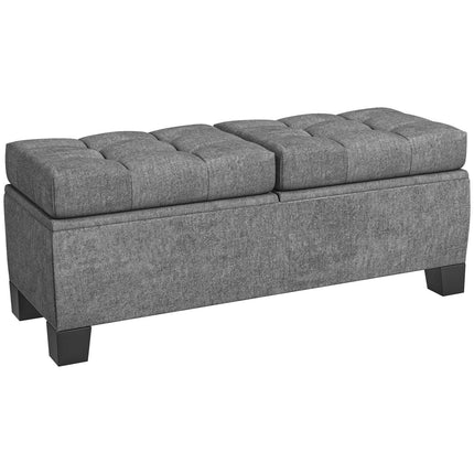 Banc de rangement avec revêtement en lin, 116 cm, gris