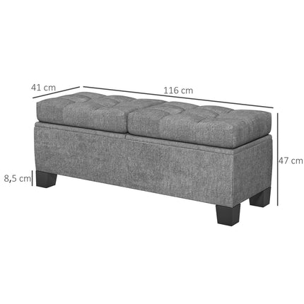 Banc de rangement avec revêtement en lin, 116 cm, gris