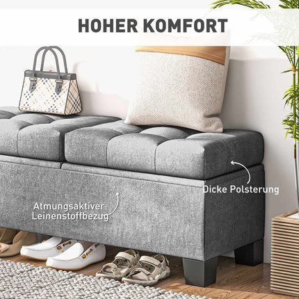 Banc de rangement avec revêtement en lin, 116 cm, gris