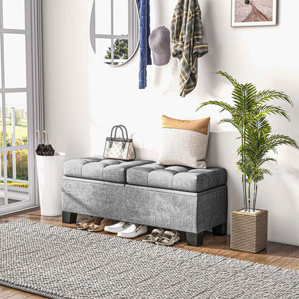 Banc de rangement avec revêtement en lin, 116 cm, gris