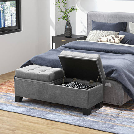 Banc de rangement avec revêtement en lin, 116 cm, gris