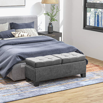Banc de rangement avec revêtement en lin, 116 cm, gris