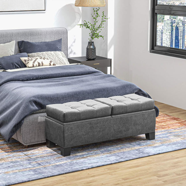 Sitzbank mit Leinenbezug, 116 cm, Grau