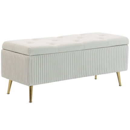 Banc de rangement aspect velours, pieds dorés, capacité 79 L
