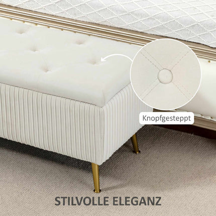 Banc de rangement aspect velours, pieds dorés, capacité 79 L