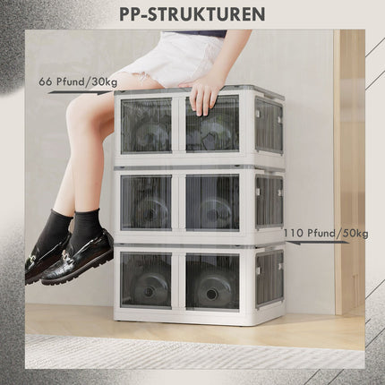 99L stapelbare Aufbewahrungsbox mit Rollen, faltbar, weiß