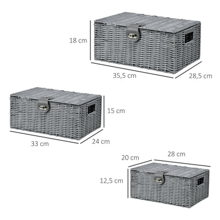 Storage boxes with lids, set of 3, gray - 18L, 12L, 7L