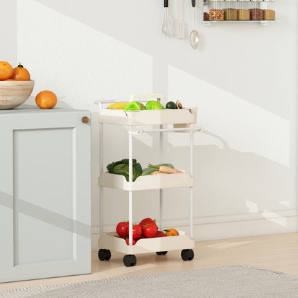 Chariot de rangement avec 3 paniers, porte-serviettes, roulettes, blanc