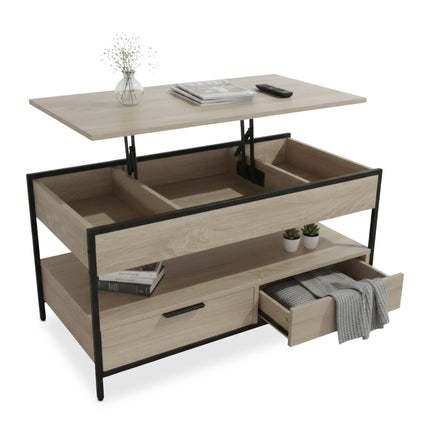 Table basse de rangement avec tiroirs et plateau réglable