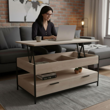 Table basse de rangement avec tiroirs et plateau réglable