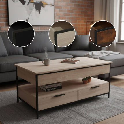 Table basse de rangement avec tiroirs et plateau réglable