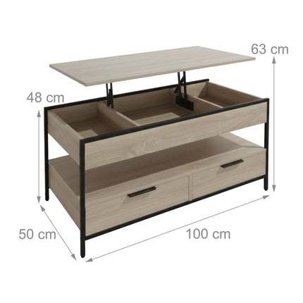 Table basse de rangement avec tiroirs et plateau réglable