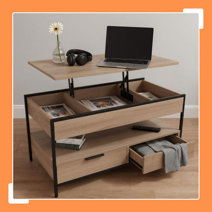 Table basse de rangement avec tiroirs et plateau réglable