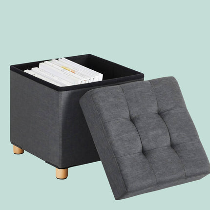 Tabouret cube de rangement avec assise rembourrée et pieds en bois