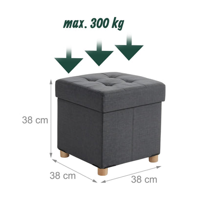 Tabouret cube de rangement avec assise rembourrée et pieds en bois