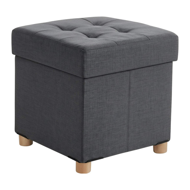Tabouret cube de rangement avec assise rembourrée et pieds en bois