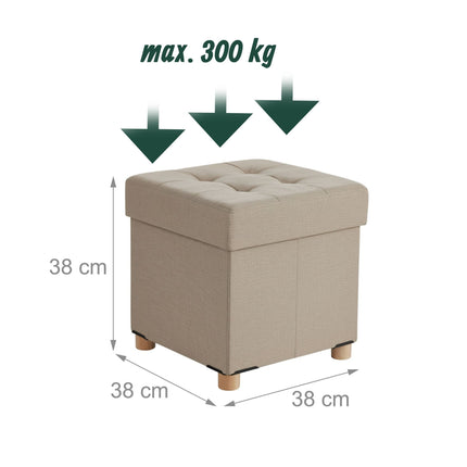 Aufbewahrungshocker mit gepolstertem Sitz und Holzbeinen