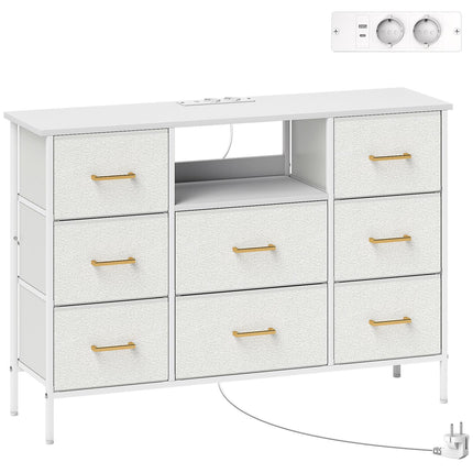 Commode de rangement avec 8 tiroirs en tissu, structure en acier, couleur crème
