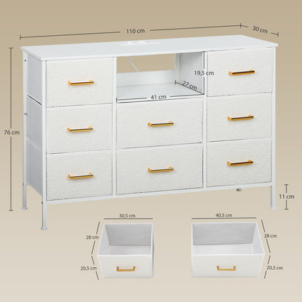 Commode de rangement avec 8 tiroirs en tissu, structure en acier, couleur crème