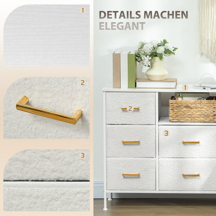 Commode de rangement avec 8 tiroirs en tissu, structure en acier, couleur crème