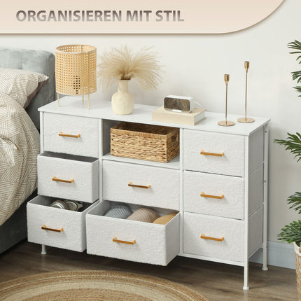 Commode de rangement avec 8 tiroirs en tissu, structure en acier, couleur crème