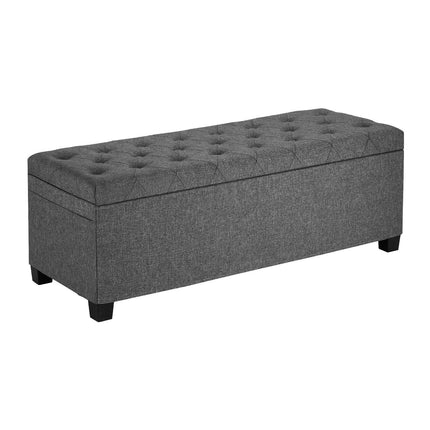 Storage Ottoman Bench, Flip-Top Linen, Side Pockets, Gray