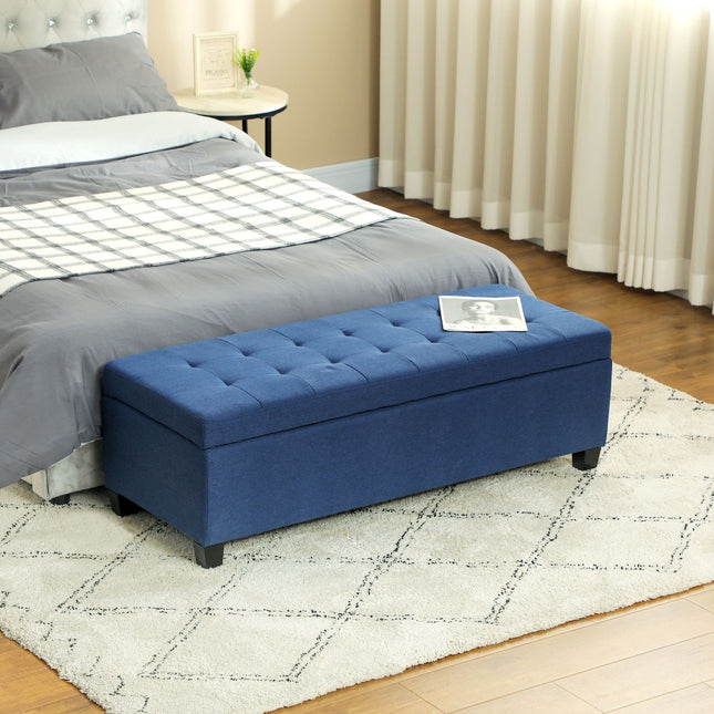 Sitzbank mit Stauraum und Knopfheftung, Blau, 125 cm