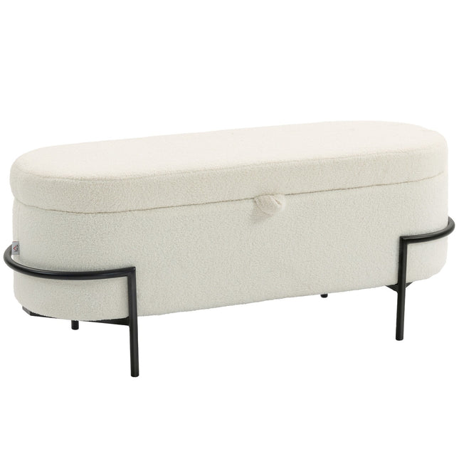 Sitzhocker mit Stauraum, cremefarbenes Fleece, Stahlbeine