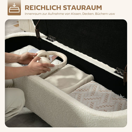 Pouf de rangement, polaire crème, pieds en acier