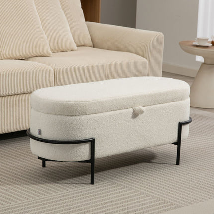 Pouf de rangement, polaire crème, pieds en acier