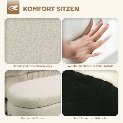 Pouf de rangement, polaire crème, pieds en acier