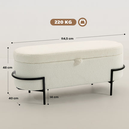 Pouf de rangement, polaire crème, pieds en acier