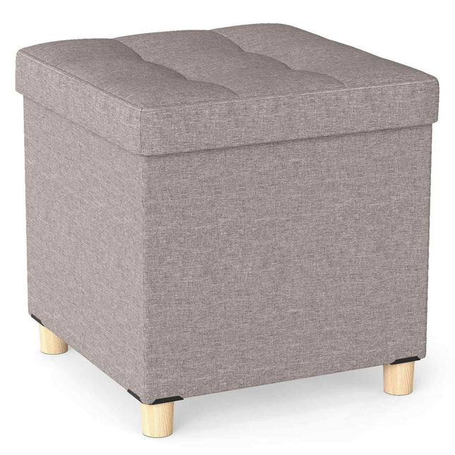 Pouf de rangement en lin, 53,5 L, gris, 45 x 45 x 45 cm