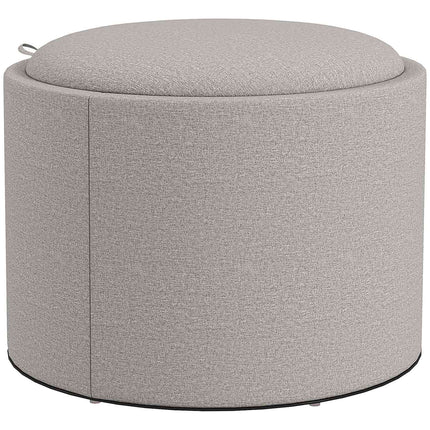 Pouf de rangement avec plateau, gris clair, aspect lin, 56 x 56 x 42 cm